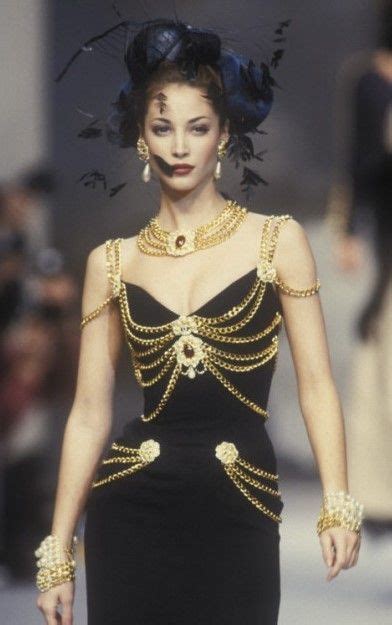 chanel black dress with gold chains|92 Chanel chain dress.